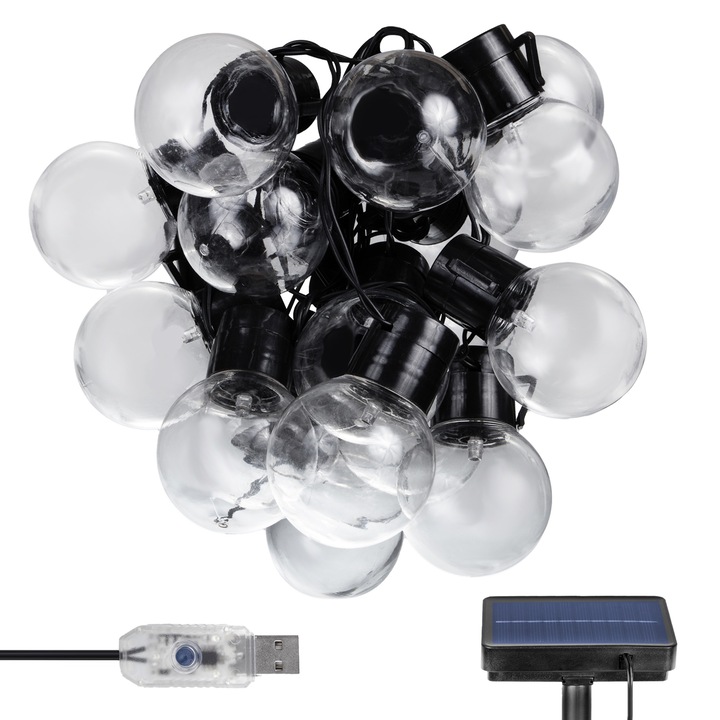 Соларен градински гирлянд MCE424, IP44, 3W, 3000K, акумулаторна батерия. 7м