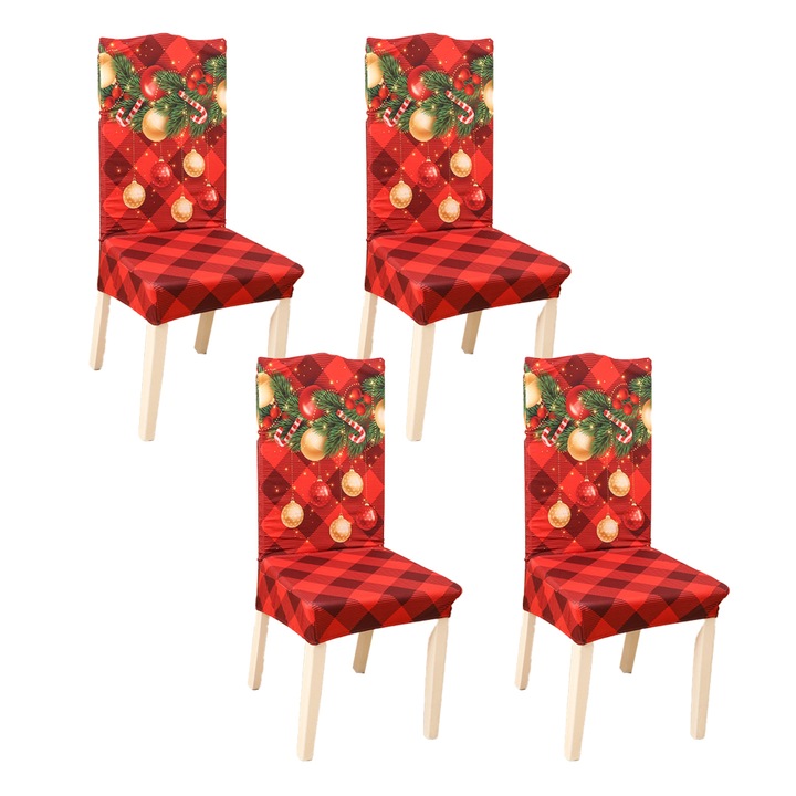 Huse pentru scaune, set de 4, imprimeu, lavabile, multicolor, potrivite pentru toate anotimpurile