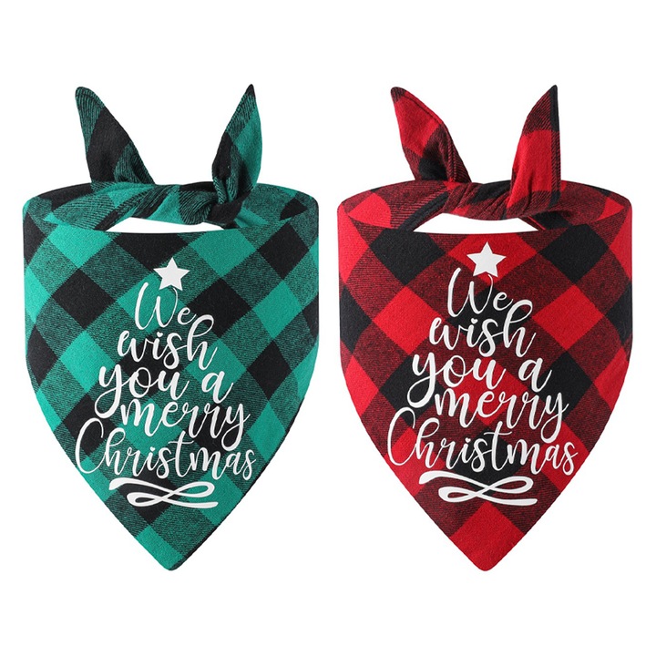 Set 2 baticuri triunghiulare pentru caini cu imprimeu de Craciun, 65x45x45cm, multicolor