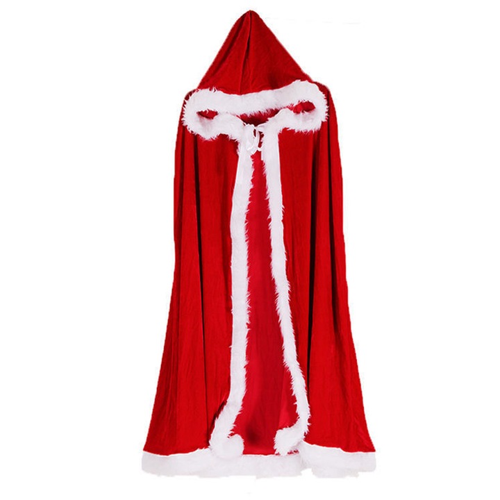Пелерина с качулка за деца, коледна, фланелена, червена, 150 см