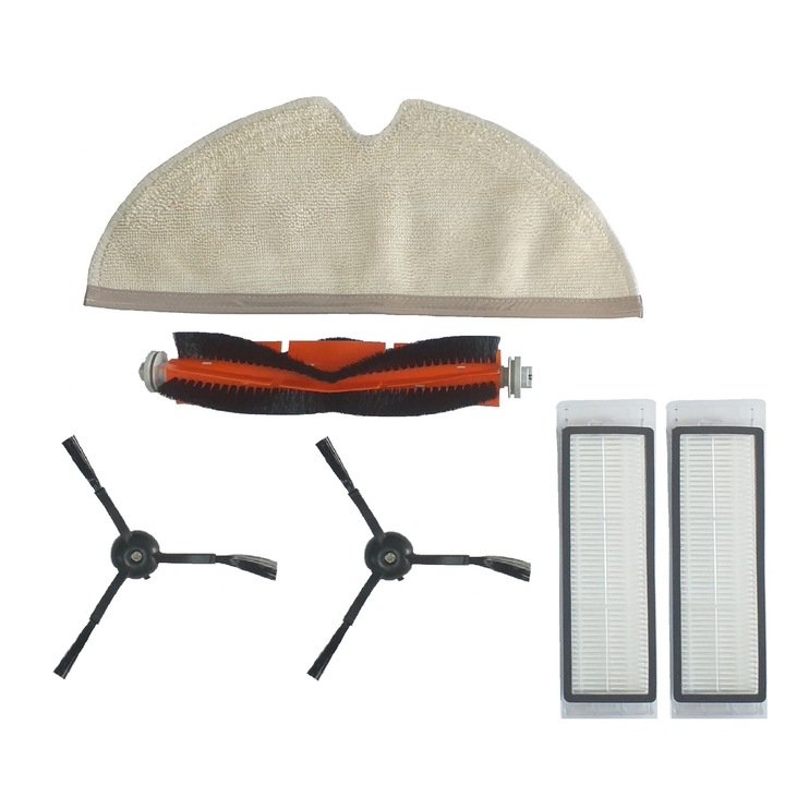 Комплект аксесоари за Roborock 2 14.4 V Vacuum Robot, Mop, 2h Autonomy, WiFi, Черен, 1 x централна четка, 2 x бяла странична четка, 2 x Hepa филтър, 1 x моп