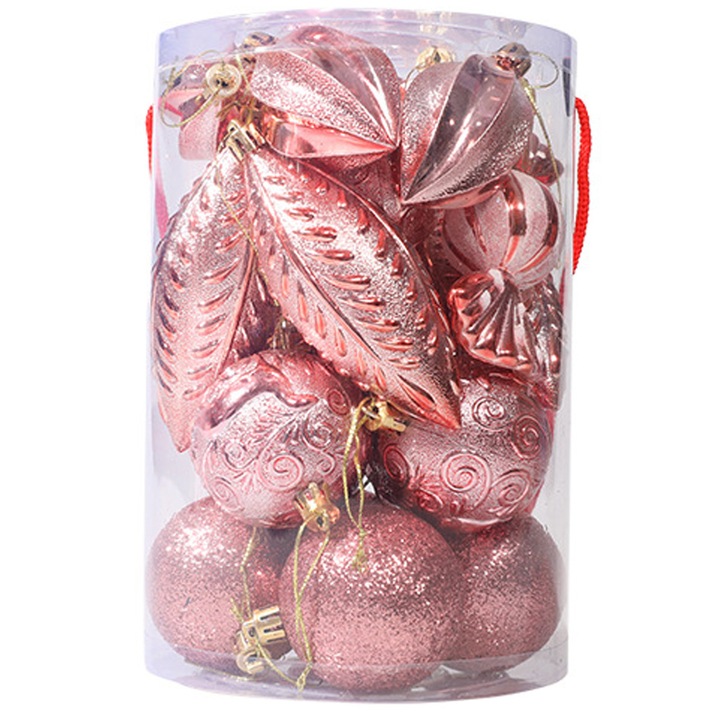 Globuri ornamentale de Craciun, decor gliter, roz