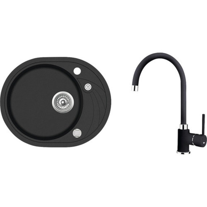 Pachet Chiuveta Bucatarie Teka Clave 45 S, 58x49 Cm, Tegranit, Reversibila + Baterie Monocomanda Sp 995 Schwarzmetallic