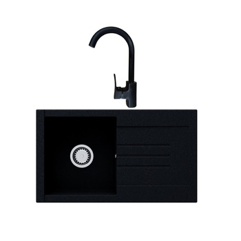 Pachet chiuveta bucatarie SanDonna Arona, 760x440mm, quartz compozit, Negru mat + Baterie Waltz Solo, Negru mat