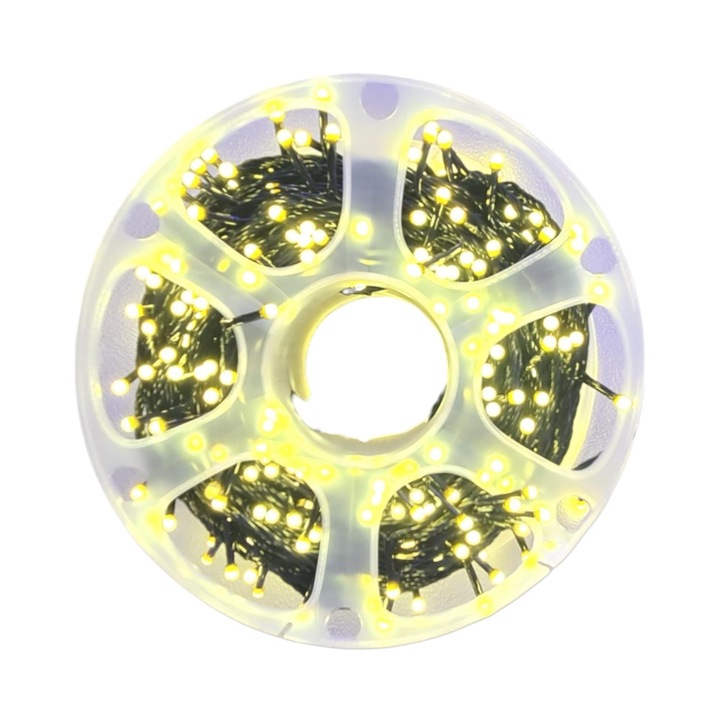 Karácsonyi installáció, 50 m, Lineáris, Meleg fehér, 500 Kis LED színes bevonattal, fekete drót, fényfüzér a fához