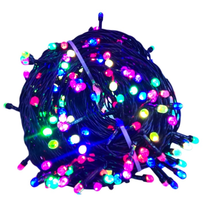 Karácsonyi fényfüzér, 10 m, Lineáris, Többszínű, 100 V8 LED - buboréküveg, fekete drót, fényfüzér a fához