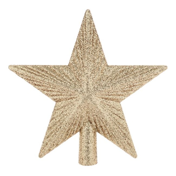 Varf de brad, stea sampanie 3D, cu sclipici, 15cm, din plastic
