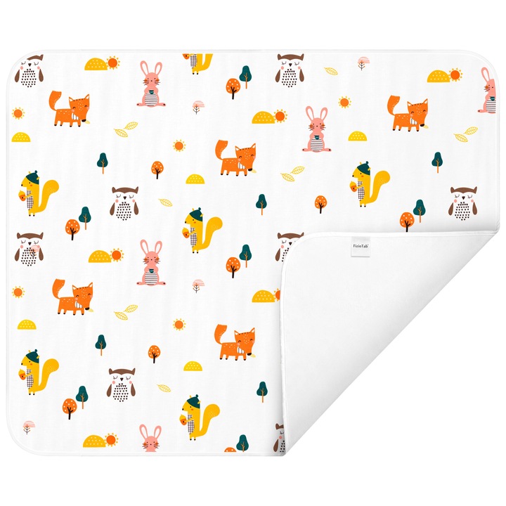 Aleza impermeabila mare pentru copii, FizioTab®, 80x100 cm, absorbanta si lavabila, refolosibila, tip paturica, pentru schimbat scutecul bebelusului, Forest