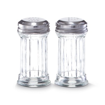 Set sare si piper, sticla si inox, 2.5x9.5 cm Set sare si piper, sticla si inox, 2.5x9.5 cm