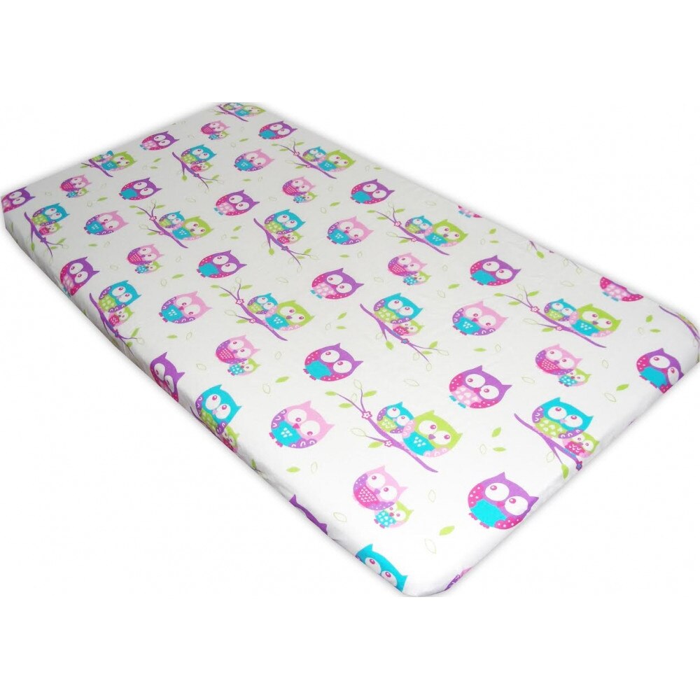 Cearceaf din bumbac cu elastic Little Pink Owls