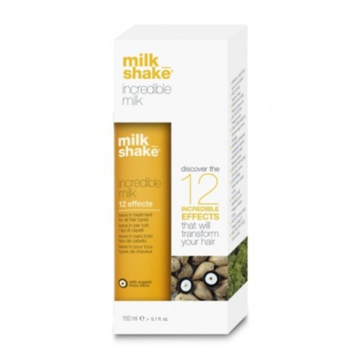 Spray Profesional Leave-In pentru toate tipurile de par, Fara Clatire, 12 Efecte, Hraneste, Hidrateaza, Gama incredible milk, Repara Suvitele Degradate Si Tratate Chimic, Miros Placut, Unt MuruMuru, Extract de fructe, Usor de Aplicat, Milkshake, 150 ml