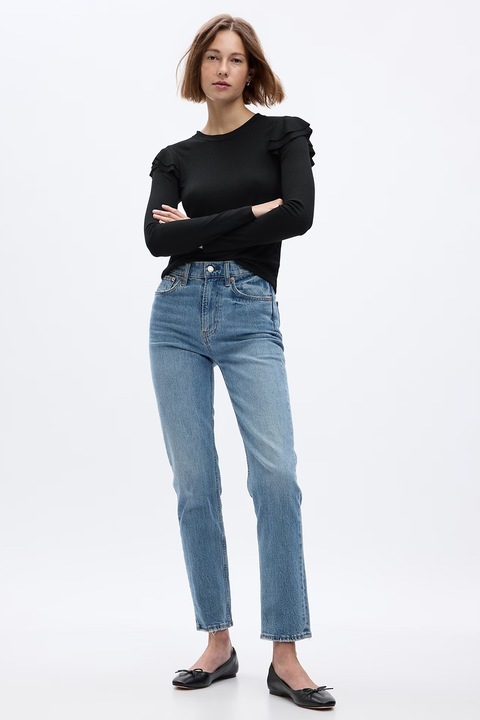 GAP, Bluza slim fit cu volane pe umeri, Negru, XS