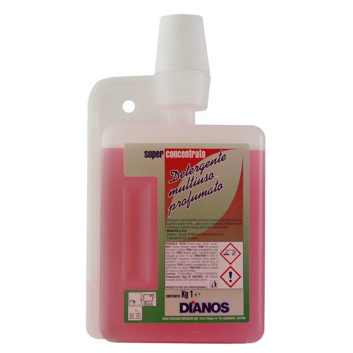 Detergent pentru orice tip de suprafata lavabila Dianos Superconcentrato, 1 L, flacon cu rezervor dozator, parfumat, nu necesita clatire