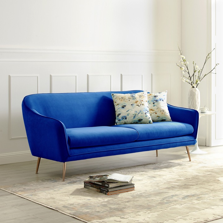 Canapea Prestige 194x83x86 cm Catifea Albastru Marketmob