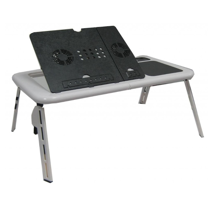 Masuta pliabila pentru laptop cu 2 ventilatoare USB, Alb / Negru, 56 x 32 cm