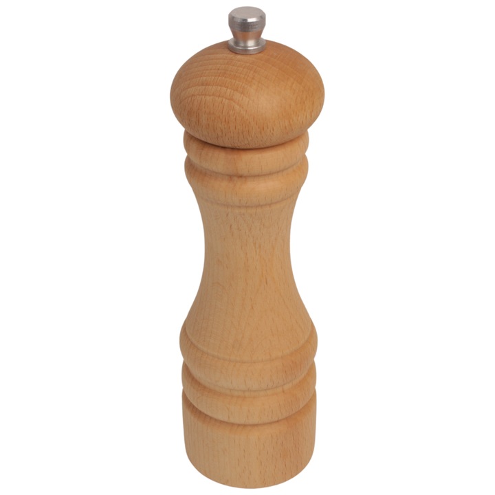Mlin lemn de piper, Rasnita pentru sare, Pentru condimente proaspete, Bucatarie, Inaltimi 18 cm, Maro natural, Design modern, Mecanism de slefuire metalica, Practic, Se potriveste bine in mana, Durabil, De la producator, Woodcarver