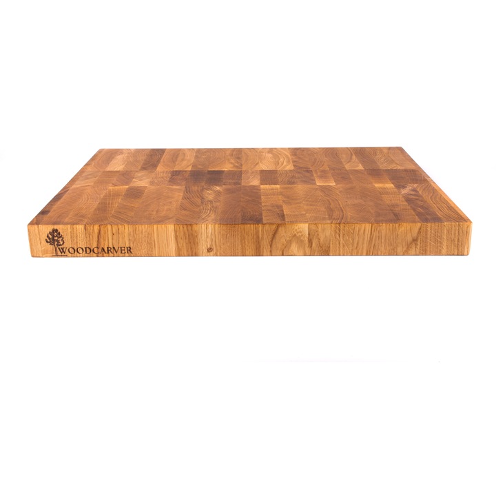 Tocator profesional din lemn de stejar, Margini drepte, Dreptunghiular, Manere laterale, Set pentru taiat si servire, Creasta furtunii, Pentru servirea felurilor de mancare si aperitive, Elegant, Puternic, Durabil, De la producator, Woodcarver, 50x35x4 cm