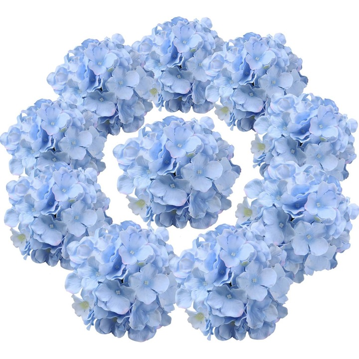 Set 10 plante artificiale hortensie, Matase/Plastic, 17.5 X 11 cm, Pentru interior/exterior, albastru