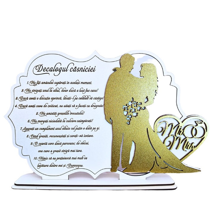 Tablou personalizat cu mesaj standard ''Decalogul casniciei'', dimensiune 30x20cm, alb