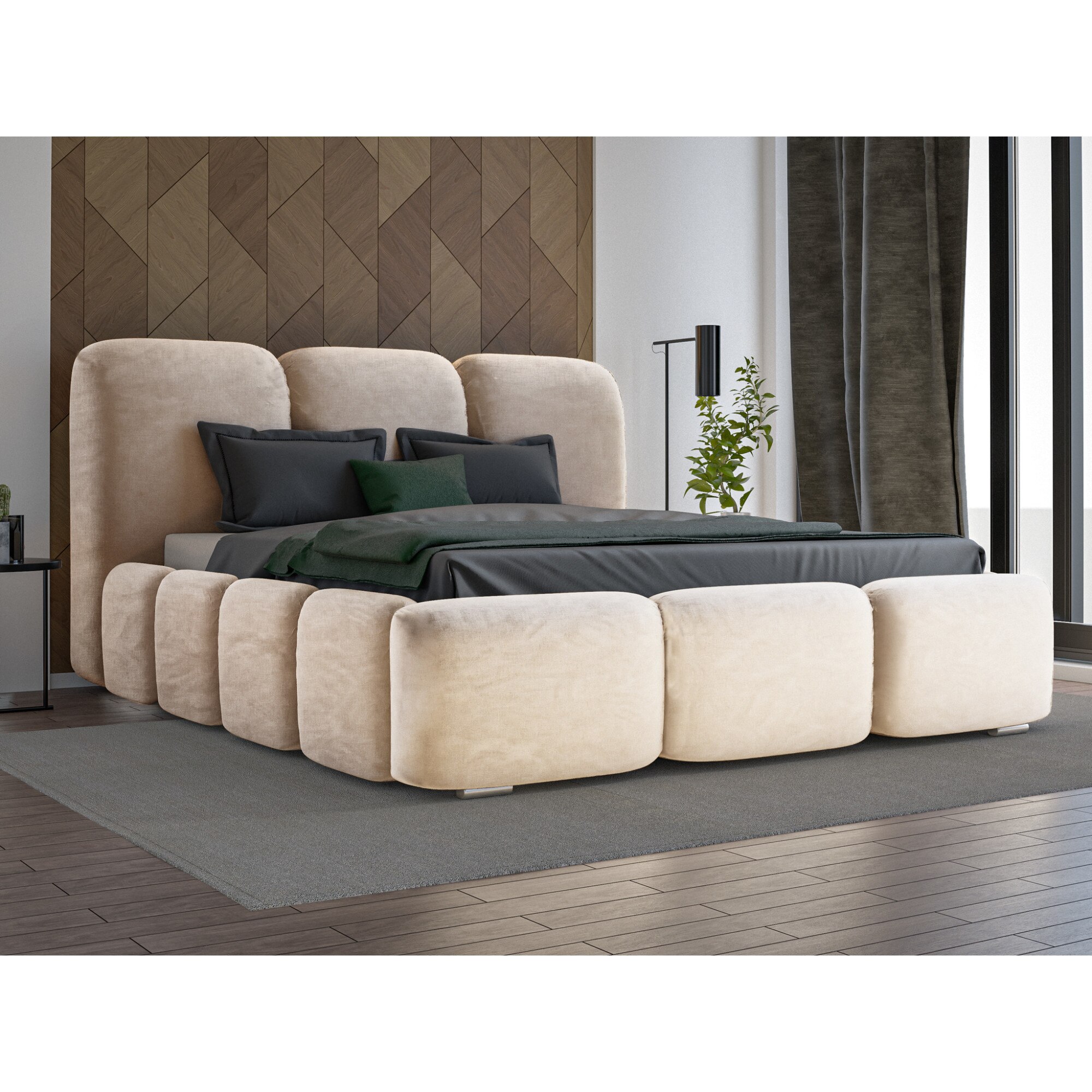 Pat Dublu Cu Lada Depozitare Emporius Merkad Stil Modern Lemn 