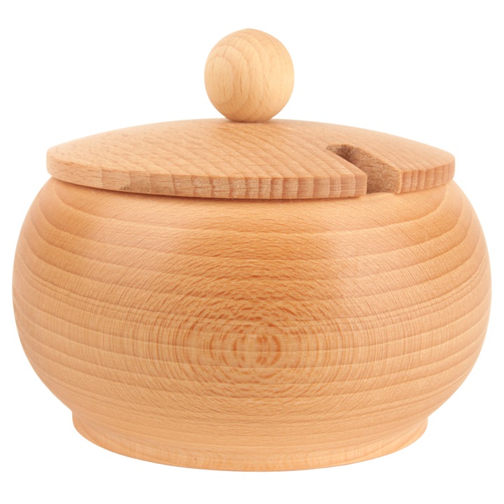 Zaharnita din lemn de fag, Maro, Cu un capac, Eleganta, Perfect pentru servirea cafelei, Ceaiului, Bauturilor, Woodcarver, 14,5 x 11 cm