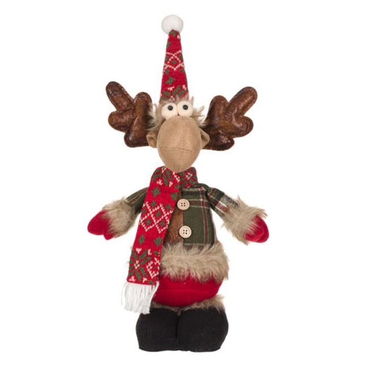 Decoratiune de Craciun, Figurina, Cerb, cu Caciula, 40cm, DCJ223