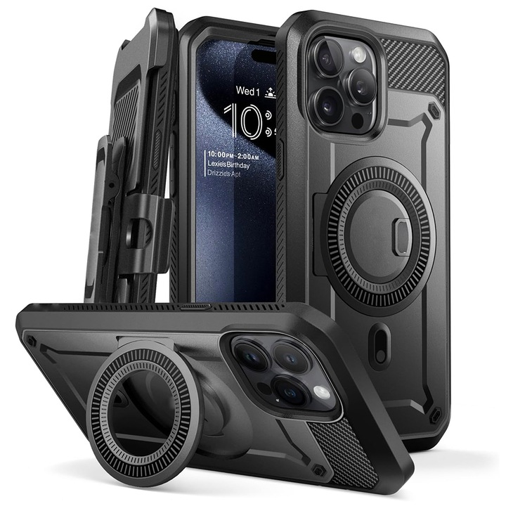 Калъф MagSafe, Съвместим с Apple iPhone 15 Pro, FONIX Indestructible Pro, Черен