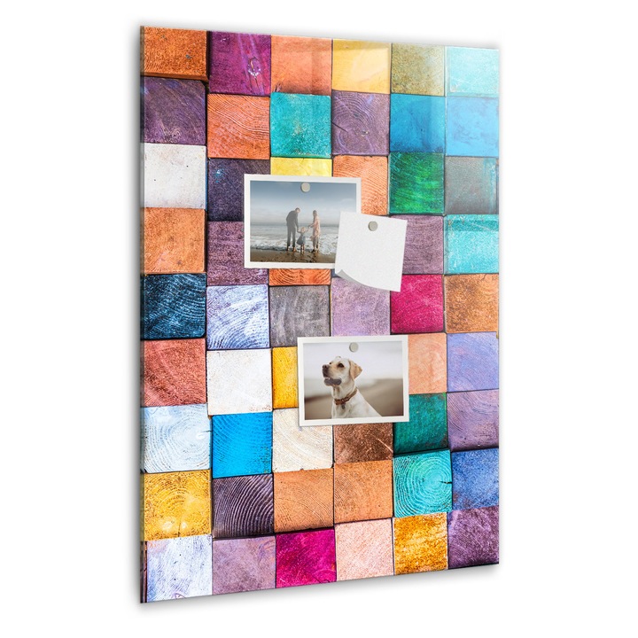 Магнитна дъска Tulup, Цветни дървени кубчета, 40 cm x 60 cm, Многоцветен