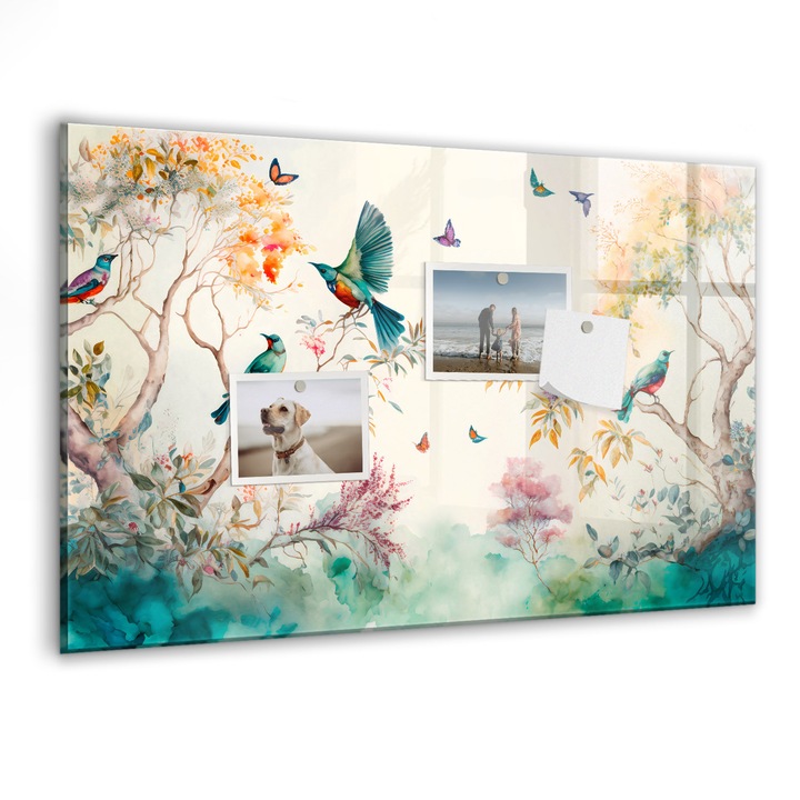 Tabla magnetica. Sticla. Flori Pasari Natura. 60 cm x 40 cm. Multicolor. 00088269