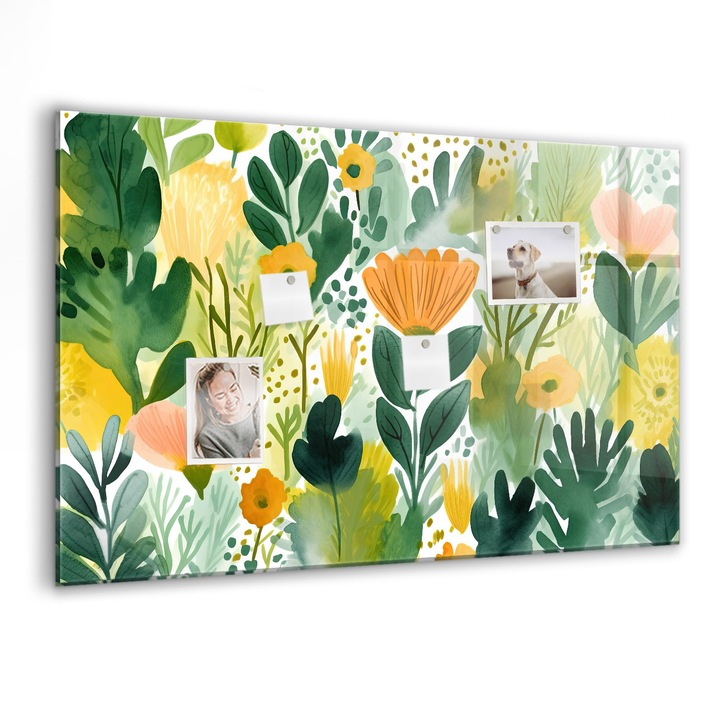 Магнитна дъска Tulup, Акварелни цветя, 90 cm x 60 cm, Зелено
