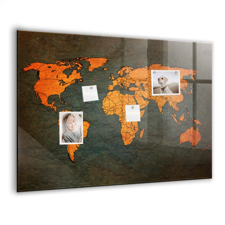 Tabla magnetica. Sticla. Harta Lumii. 100 cm x 70 cm. Multicolor. 00088232