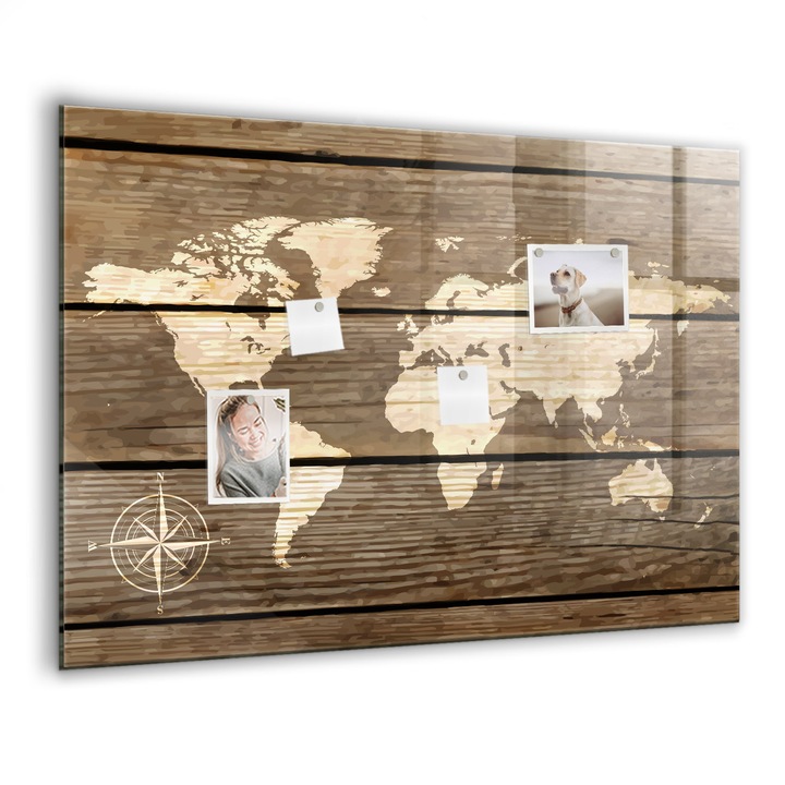 Tabla magnetica. Sticla. Harta Lumii. 100 cm x 70 cm. Maro. 00044094