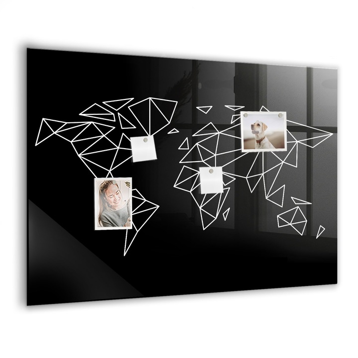 Tabla magnetica. Sticla. Harta Lumii Moderne. 100 cm x 70 cm. Negru. 00088671