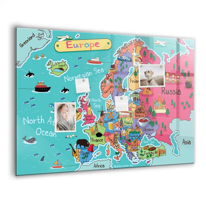 Магнитна дъска Tulup, Карта на Европа, 100 cm x 70 cm, Многоцветен
