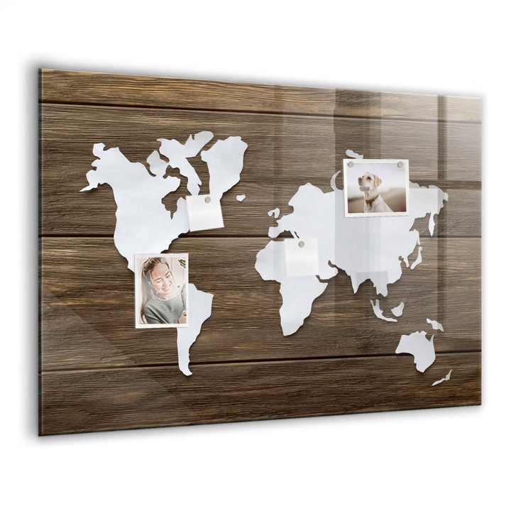 Tabla magnetica. Sticla. Harta Lumii Pe Panouri. 100 cm x 70 cm. Maro. 00088624