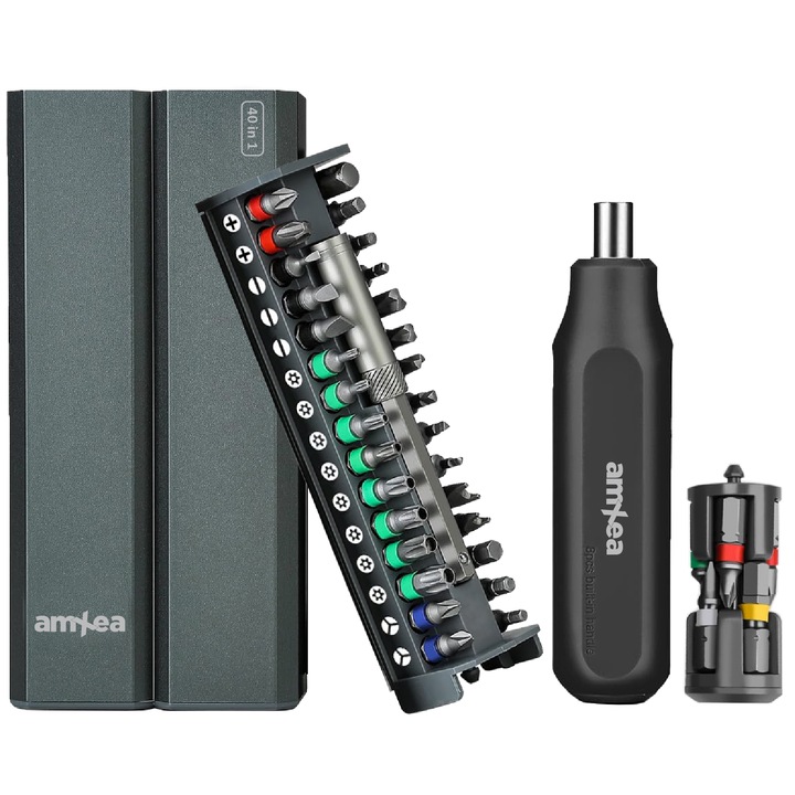 Set surubelnita de precizie amXea KINT 3 40 Negru, 38 biti otel S2, cutie aliaj aluminiu