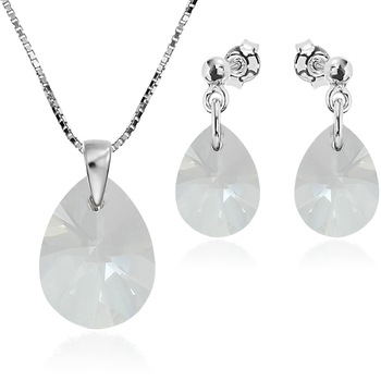 Set Argint 925 placat cu rodiu cu cristale Swarovski® Minipear 12mm Surub Crystal Clear + Lant Set Argint 925 placat cu rodiu cu cristale Swarovski® Minipear 12mm Surub Crystal Clear + Lant