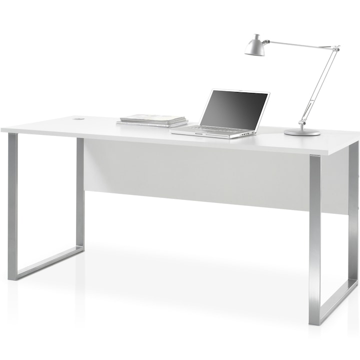 Бюро OfficeLux, 173x73x76 см, Светлосив корпус, Сребристи метални крака