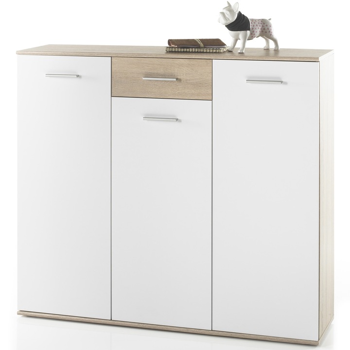 Pantofar/Dulap incaltaminte MANOLO 3, dimensiuni 135x118x35 cm, culoare sonoma/alb