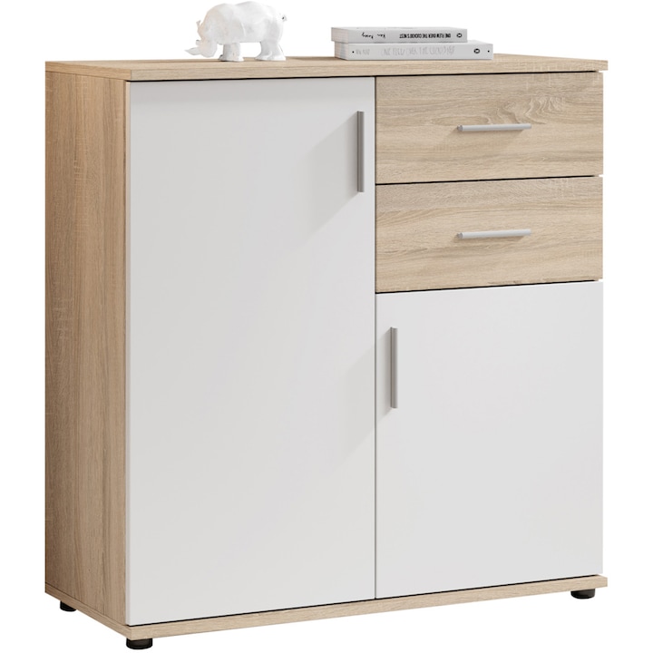Comoda BOBBY 4, dimensiuni 80x82x35 cm , culoare sonoma/alb