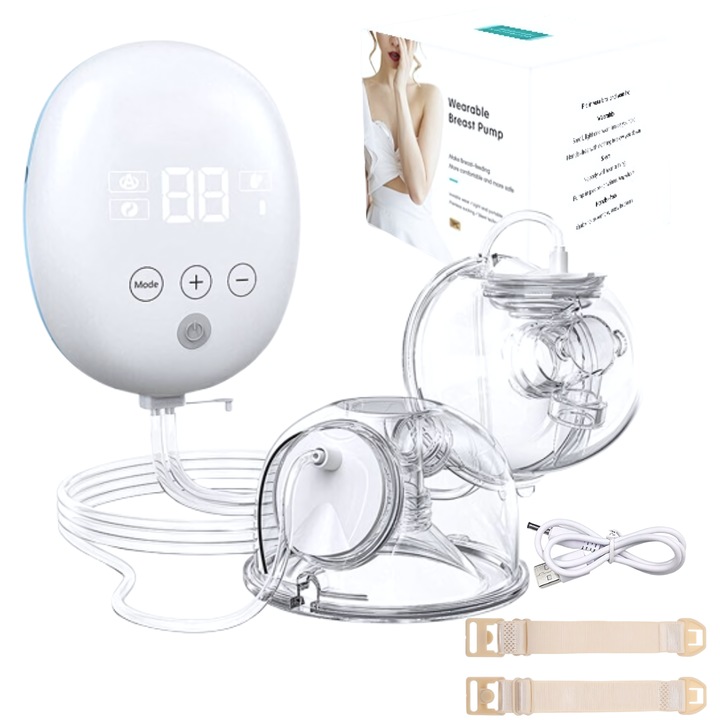 Dupla Elektromos Mellszívó, Zadabso®, Kéz nélküli, Masszázs Funkció, Érintőképernyő, Digitális Kijelző, Teljesen Szétszedhető, 16 Szívási Szint, 250 ml Kapacitás, BPA-mentes, Ultracsendes, Fehér