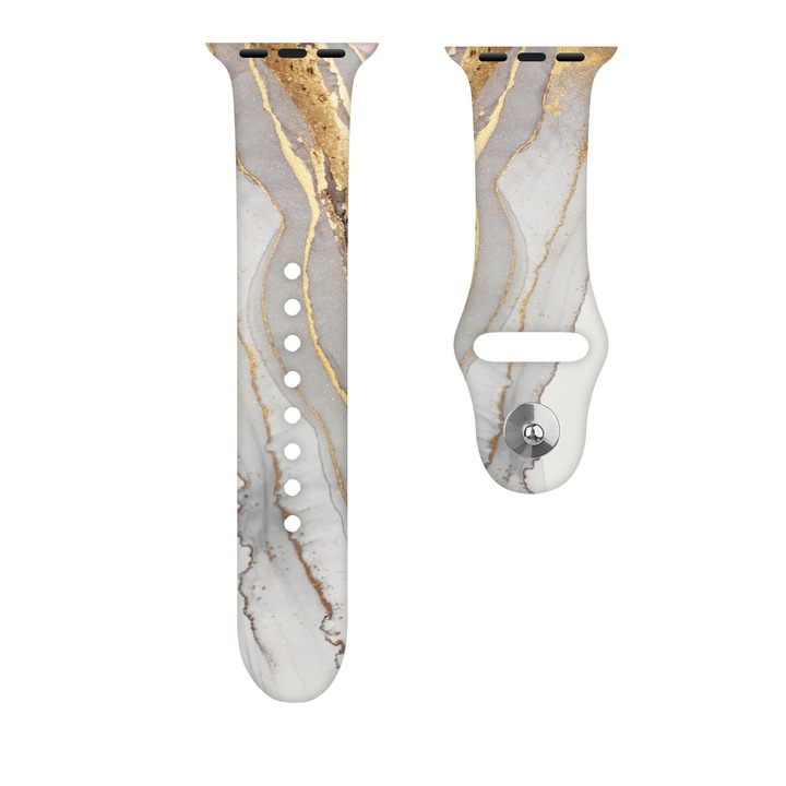Curea de silicon pentru Apple Watch PREMIUM Marble Design, 42 44 45 49 mm, Lime gold