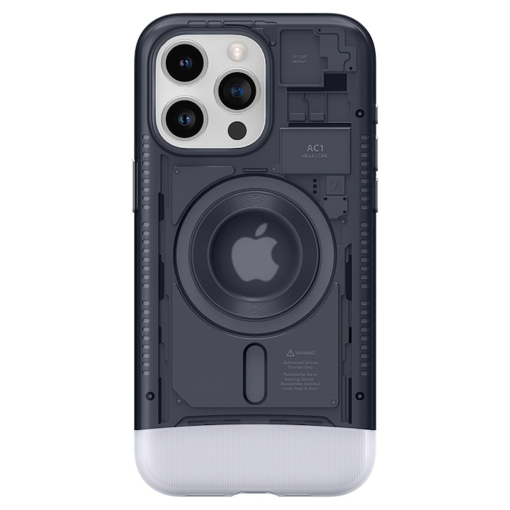 MagSafe tok kompatibilis Apple iPhone 15 Pro telefonnal, X-Ray Alien Case, Átlátszó hatás, Retro-futurisztikus dizájn, Vezeték nélküli töltéssel kompatibilis, Fehér/fekete