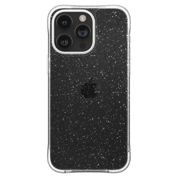 Защитен калъф, съвместим с Apple iPhone 15 Pro, Glamour Sparkle, Anti-shock ъгли, повдигнати ръбове, удобен, тънък, блестящи акценти, прозрачен