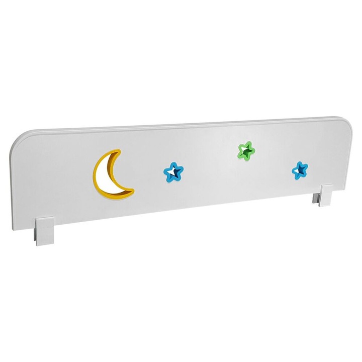 Paravan protectie pat copii SKY-B cu decupaje si ornamente colorate - 70 x 18 cm - Alb