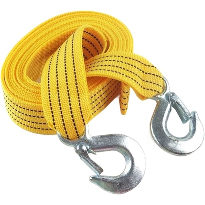 Coarda de tractare sau montare hamace suspendate, carabiniere cu eliberare rapida, sarcina maxima 3000kg, 4m lungime, Galben