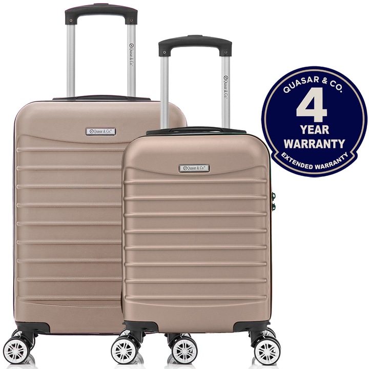 Kabinbőrönd szett repülőre, kézipoggyász 55x36x20 cm és 40x30x20 cm, LINE modell Quasar & Co.®, ABS 2.8 mm, lopásgátló cipzár, számzár, teleszkópos fogantyú, 4 dupla csendes kerék 360°, 10 kg-ig, repülős bőrönd, Krémszín
