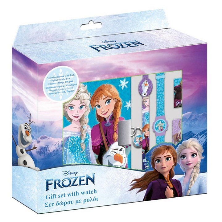 Jurnal cu lacat pentru fetite, Disney Frozen, Cu ceas si stilou, 12.5x15 cm, Multicolor