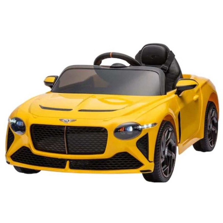 Masinuta electrica pentru copii Bentley Bacalar, galben, 12V, scaun piele ecologica