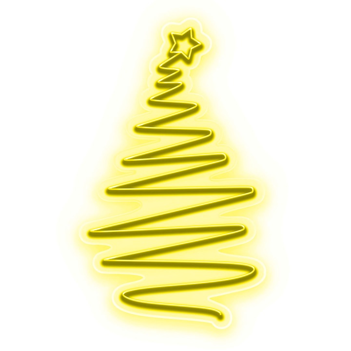 Semn Luminos LED Neon Bradut cu Telecomanda, Galben, 75x125x0.8cm